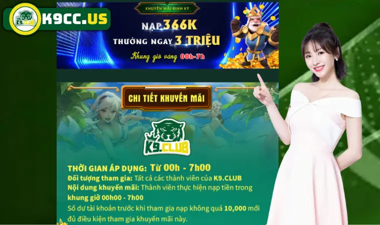 Nạp 336k thưởng ngay 3 triệu dành cho tân binh K9CC Nạp 336k thưởng ngay 3 triệu dành cho tân binh K9CC